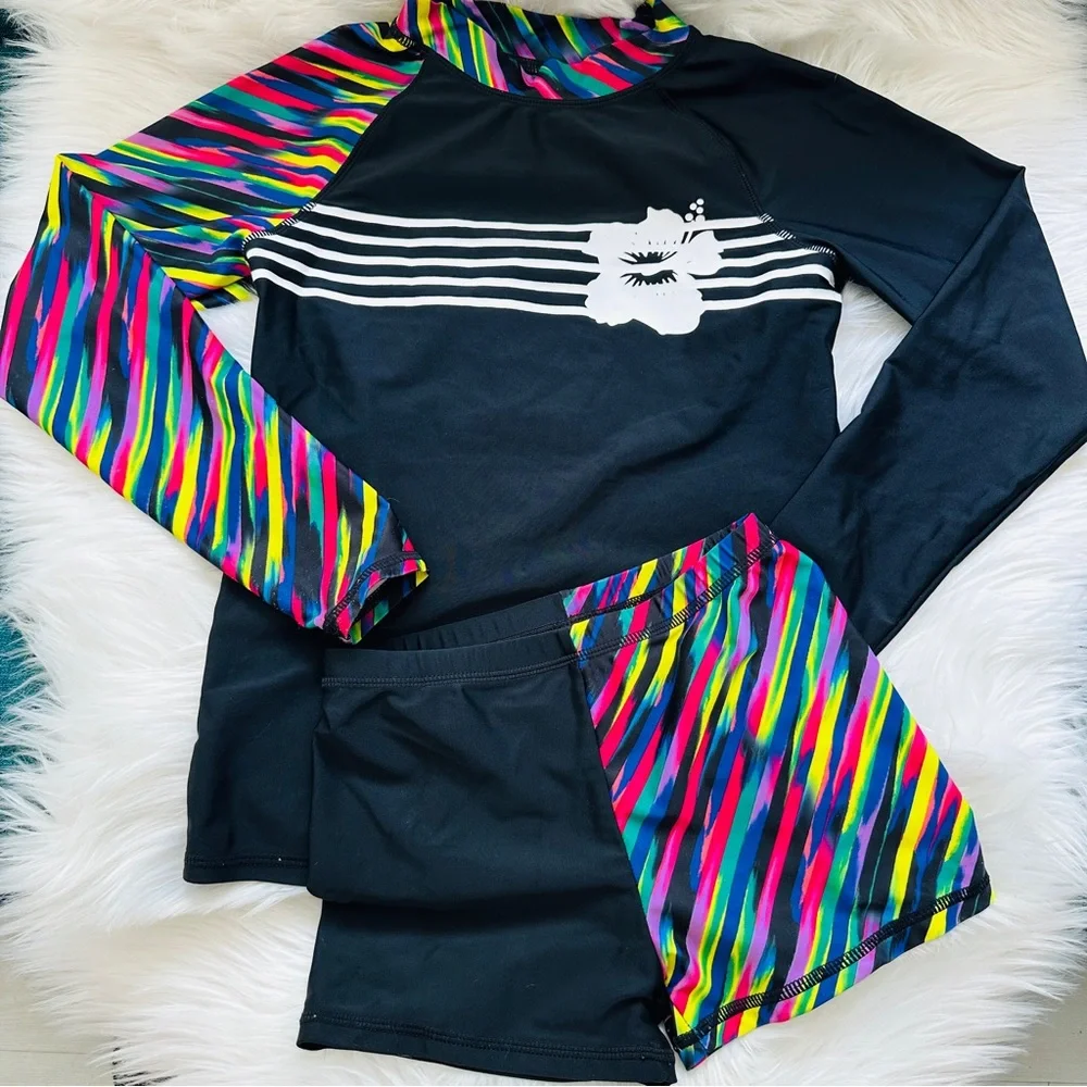 Kids 1234 Long Sleeve Rashguard Sun Protection Swim Set, 8-10
